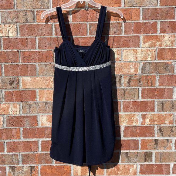 Jodi Kristopher Dresses & Skirts - Jodi Kristopher Navy Blue Dress Size Large with beads and sequins NWT Prom
